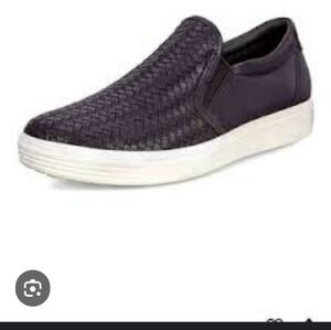 ECCO Woven Black Leather Slip On Sneakers